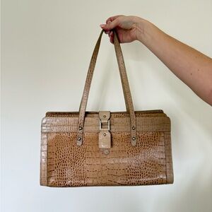 Kenneth Cole Tan Crocodile-Embossed Shoulder Bag